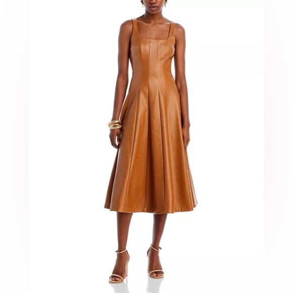 Avec Les Filles‎ Faux Leather Seamed Swing Dress - Picture 1 of 8